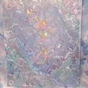 Large Custom made mermaid swirl bling resin on stretched canvas